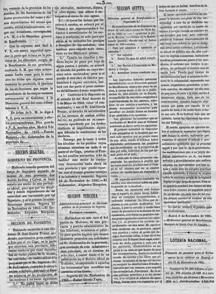 El transporte de madera por el río Cega - noviembre 1865