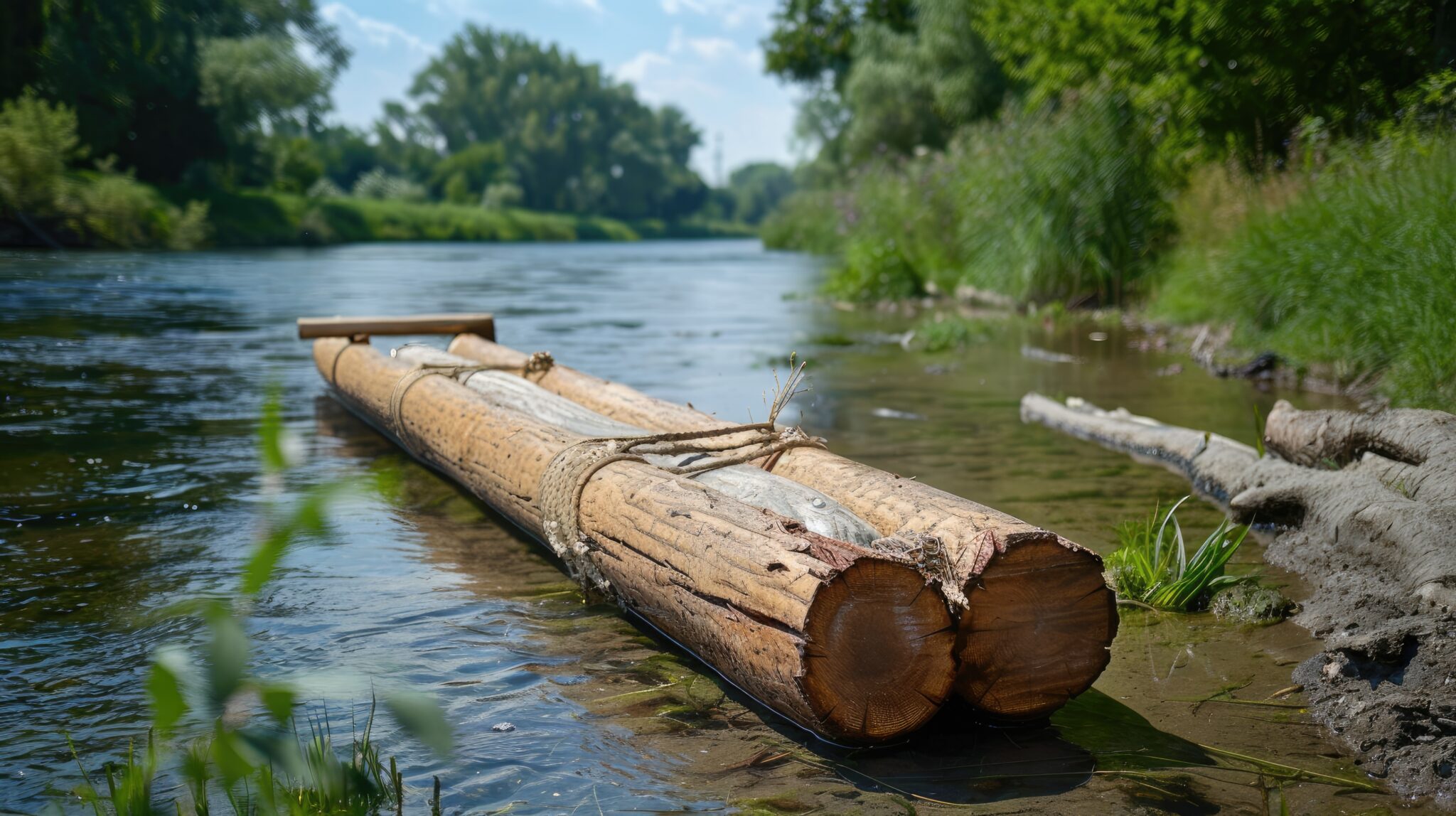 transporte de madera por el rio Cega